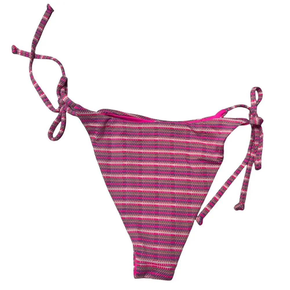 L*SPACE Lennox Bikini Bottom Classic Electric Pique Stripe Tie Side Size XL NEW